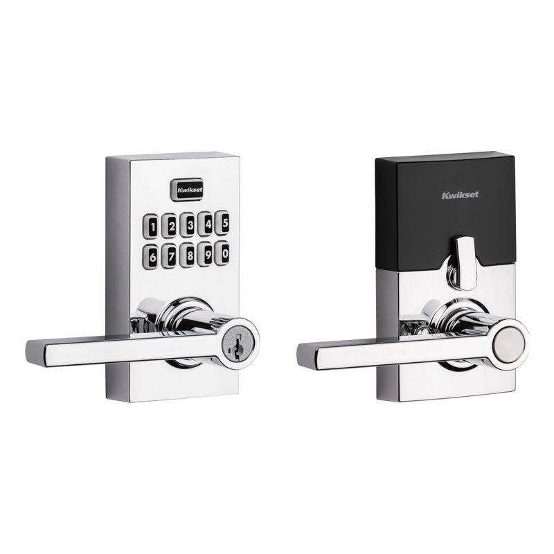 Kwikset SmartCode 917 Keypad Keyless Entry Contemporary Residential Electronic Lever Lock Deadbolt Alternative with Halifax Door Lever and SmartKey Security, Polished Chrome - Image 1
